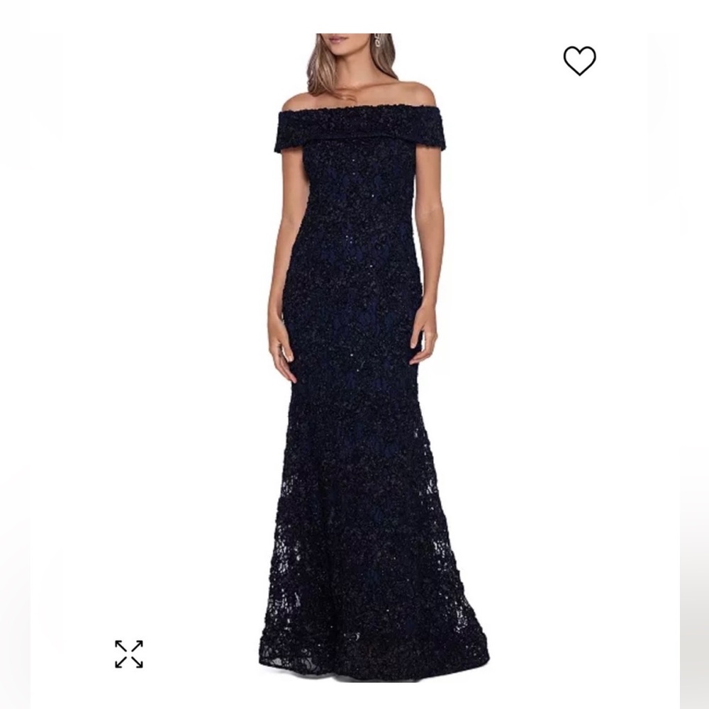 Xscape Navy Blue Off-Shoulder Dress